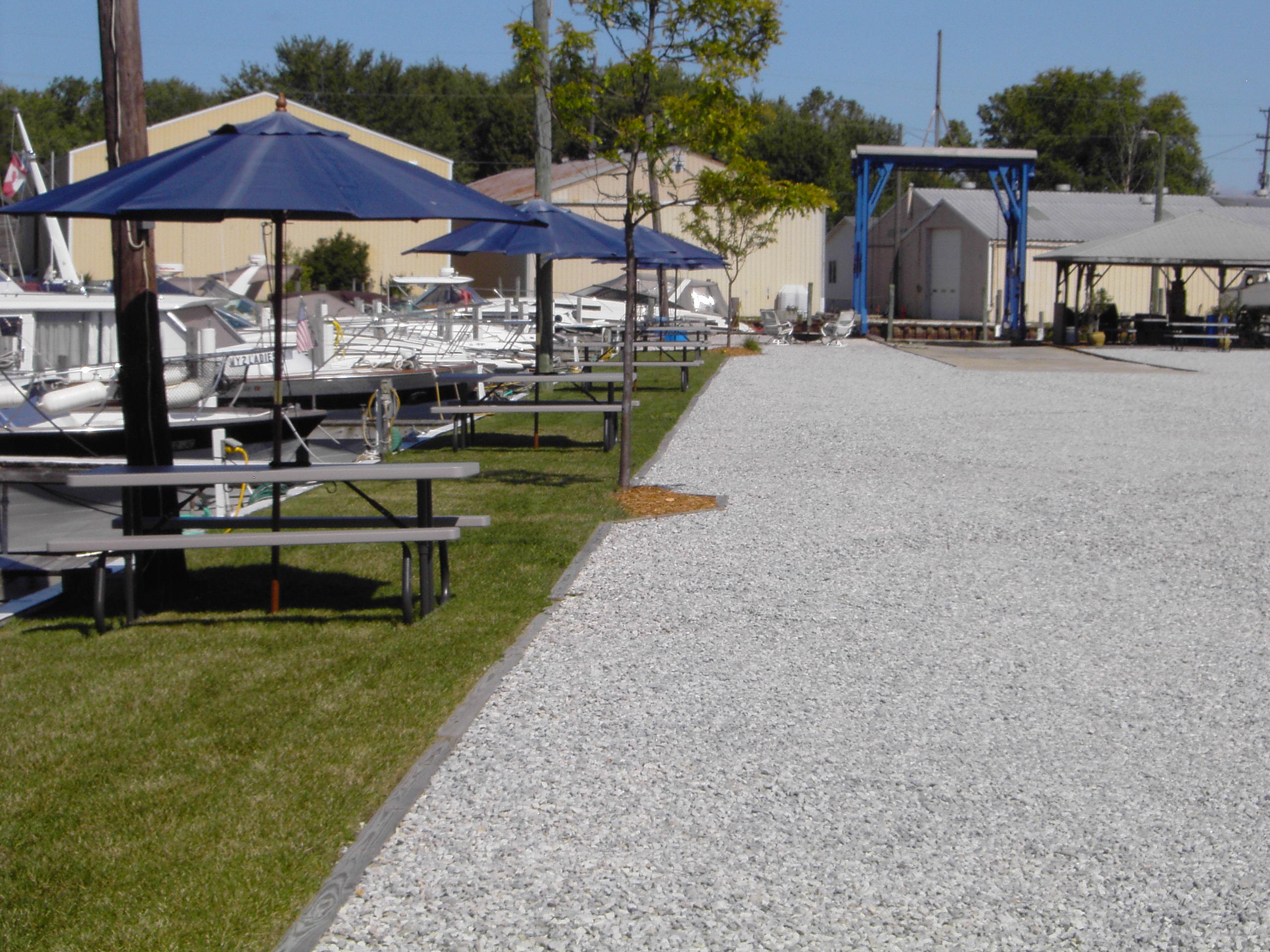 Picture of hoist for winter storage and boat wells on Anchor Bay in Swan Creek Harbor. Located in Fair Haven, Michigan. 